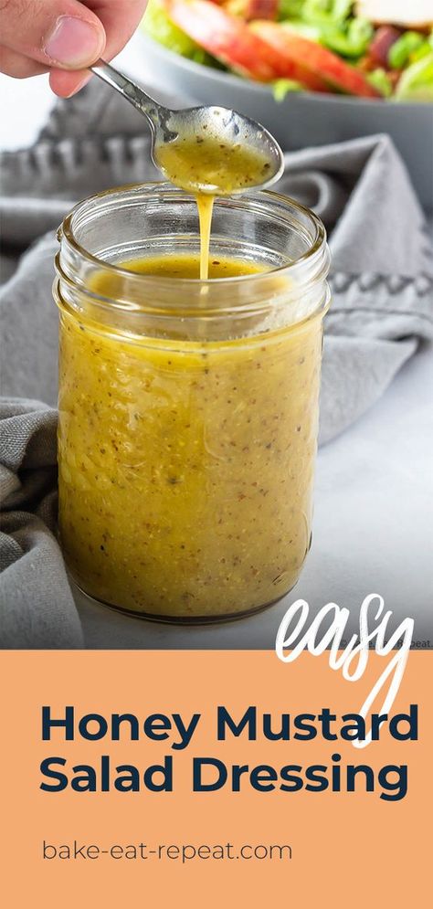 This honey mustard salad dressing can be mixed up in minutes with just 7 ingredients you probably already have! Easy and delicious! #saladdressing #honeymustard #honeymustarddressing Honey Mustard Dressing Recipe, Mustard Dressing Recipe, Honey Mustard Salad, Easy Honey Mustard, Honey Salad Dressing, Mustard Salad, Honey Mustard Salad Dressing, Mustard Salad Dressing, Homemade Honey Mustard