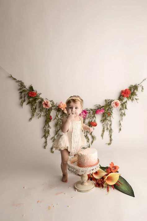 Timeless 1st Birthday Photos, Baby Standing, Wildflower Cake, Wildflower Birthday Party, Doylestown Pa, Cake Smash Inspiration, Cake Smash Ideas, Smash Cake Girl, 1st Birthday Pictures