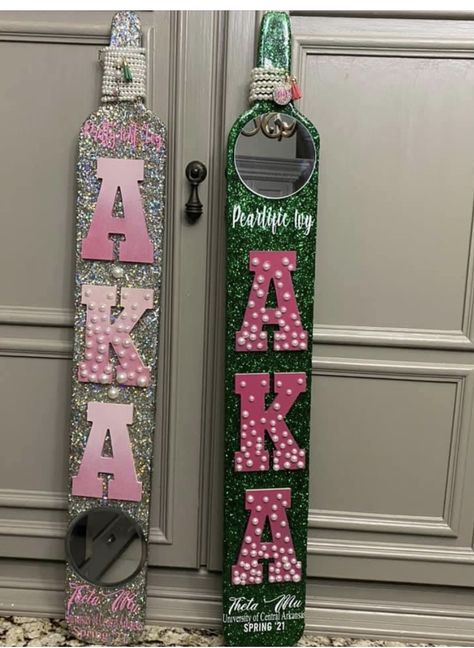 Aka Paddles Alpha Kappa Alpha, Aka Paddle Ideas, Aka Bedroom, Aka Sorority Mirror, Alpha Kappa Alpha Paddles, Aka Outfits Alpha Kappa Alpha, Alpha Kappa Alpha Crafts, Kappa Alpha Psi Paddle, Alpha Kappa Alpha Gifts