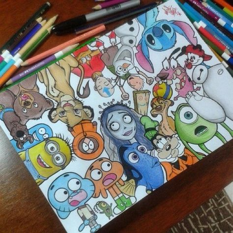 Disney Character Drawings, Easy Disney Drawings, Disney Art Drawings, Disney Sketches, Soyut Sanat Tabloları, Easy Doodles Drawings, Pinturas Disney, Creative Drawing, Mini Canvas Art