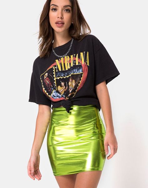 Green Metallic Skirt, Bodycon Dress Formal, Red Slip Dress, Skirt Sewing, Long Sleeve Dress Formal, Metallic Skirt, Motel Rocks, Bandeau Dress, Double Up