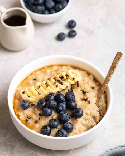 This creamy, sweet, and satisfying barley porridge is the perfect breakfast option. A one-pot recipe that is easy to make and only calls for a handful of simple ingredients. This porridge is freezable, too, making it great for meal prep! Barley For Breakfast Recipe, Barley Hot Cereal, Plain Porridge, Savory Barley Porridge, Pearl Barley Buddha Bowl, Barley Porridge, Hazelnut Spread, Breakfast Options, White Flour