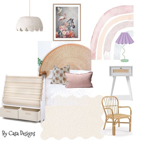 Girls Room Girls Room Mood Board, Pastel Rainbow Girls Bedroom, Pastel Rainbow Girls Room, Boho Pink Rainbow Room, Blush Pink Rainbow Bedroom, Light Pink Girls Room Rainbow, Rainbow Girls Room, Light Hardwood Floors, Clever Storage Solutions