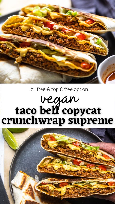 Vegan Crunch Wrap Supreme Recipe, Vegan Crunchwrap Supreme, Taco Bell Copycat Recipes Healthy, Vegan Cheeseburger Wrap, Vegan Taco Bell Recipes, Vegetarian Crunch Wrap Supreme, Vegan Copycat Recipes, Vegan Crunch Wrap Supreme, Vegan Crunch Wrap