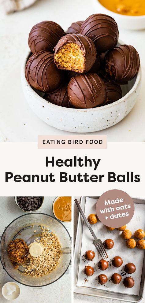 Make the best healthy peanut butter balls with only 5 simple ingredients! No powdered sugar or butter needed. They're so easy to make and absolutely addictive! Natural Peanut Butter Balls, Healthy Buckeye Balls, Peanut Butter Date Balls, Recipes With Peanut Butter Powder, Peanut Butter Balls Healthy, Protein Peanut Butter Balls, Healthy Peanut Butter Balls, Healthy Christmas Treats, Healthy Holiday Desserts