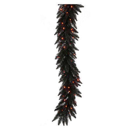 Black Garland, Orange Led Lights, Pre Lit Garland, Faux Christmas, Holiday Picks, Traditional Wreath, Modern Holiday Decor, Artificial Christmas Garland, Mini Lights