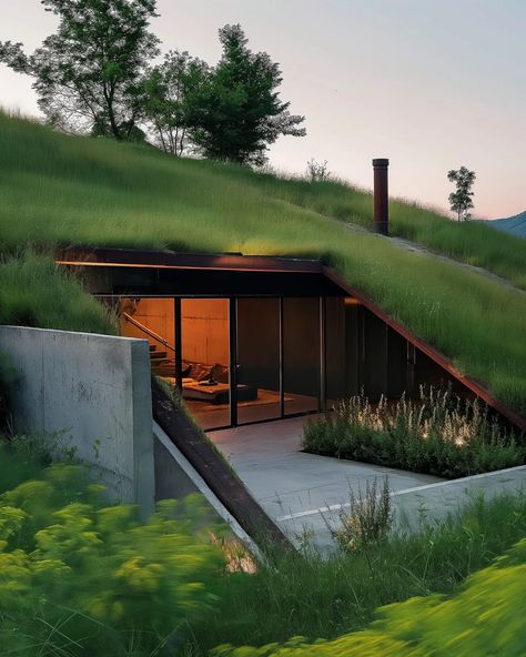 hidden house #imagine #midjourneyarchitect #midjourney #artificialintelligence #artificialarchitecture #artificialsketchbook #architecture #house #houseinspo #greenroof Modern Cob House, Subterranean Homes, Hidden Architecture, Earth Sheltered Homes, Modern Restaurant Design, Home Gate Design, Hidden House, Earth Sheltered, Coastal House