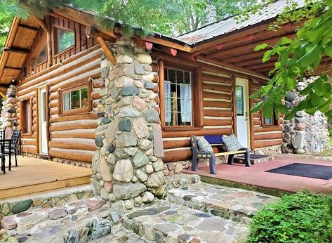 The Cozy 1940s Cabin in Traverse City [Gallery] 1940s Cabin, Hot Tub Fireplace, Tub Fireplace, Suttons Bay, Cute Cabins, City Gallery, Beautiful Cottages, Traverse City, Northern Michigan