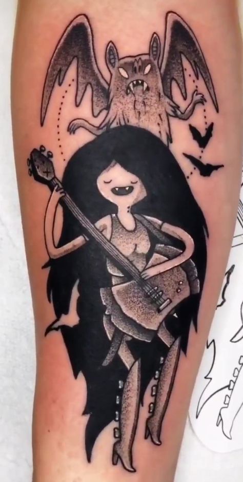 Marceline Bat Form Tattoo, Marceline Bat Tattoo, Marceline The Vampire Queen Tattoo, Marceline Guitar Tattoo, Adventure Time Marceline Tattoo, Marceline Tattoo Ideas, Marceline Makeup, Marceline Tattoo, African Queen Tattoo