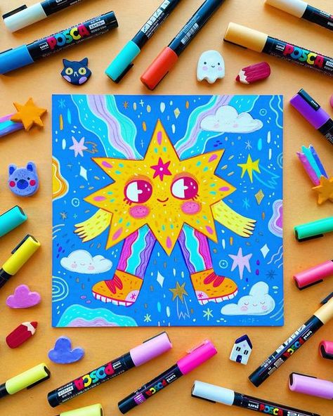 Acrylic Paint Pens Ideas, Posca Markers Art, Color Markers Art, Clay Walls, Posca Markers, Posca Marker, Posca Art, Creative Drawing Prompts, Art Tool