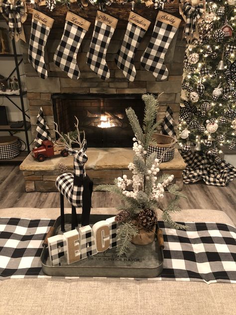 Black Flannel Christmas Tree, Black Plaid Christmas Tree, Black And White Farmhouse Christmas Tree, Black And White Buffalo Plaid Christmas Tree With Brown, White And Black Buffalo Plaid Christmas, Black Buffalo Plaid Christmas Tree, Black And White Plaid Christmas Decor, Black And White Plaid Christmas, Burlap Black And White Christmas Trees