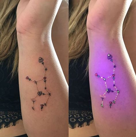 20+ Incredible UV Tattoo Designs To Glow In The Dark - The XO Factor Flowers Tattoos, Uv Tattoo, Dark Tattoo, Design Tattoo, Little Tattoos, Matching Tattoos, Couple Tattoos, First Tattoo, Tattoo Fonts