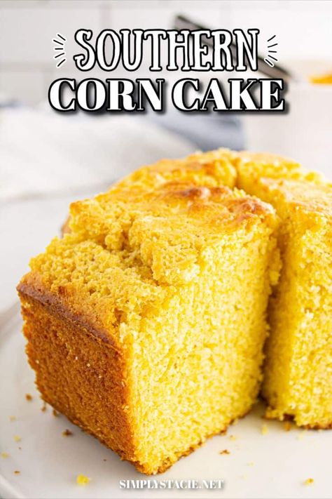 Southern Corn Cake Dishing out Southern Corn Cake for your next Sunday dinner is a breeze; it's thick, dense, and easy to make, boasting a golden sweetness that's just divine when served warm with butter and honey. This moist and delicious side dish is a surefire way to add a touch of comfort to the table. Corn Cake Recipe, Southern Corn, Corn Cakes Recipe, Pond Cake, Sweet Corn Cakes, Cornbread Cake, Corn Cake, Honey Cornbread, Cornbread Casserole