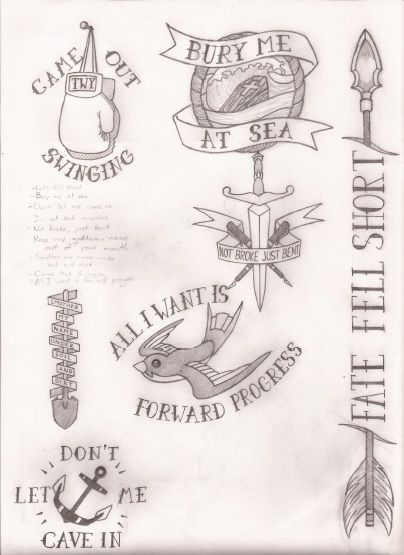 Pop punk tattoos omg I want them all Wonder Years Tattoo, Punk Skull Tattoo, Drawing Lyrics, Years Tattoo, American Traditional Sleeve, Traditional Tattoo Flash Sheets, Punk Tattoos, Amity Affliction, Emo Tattoos