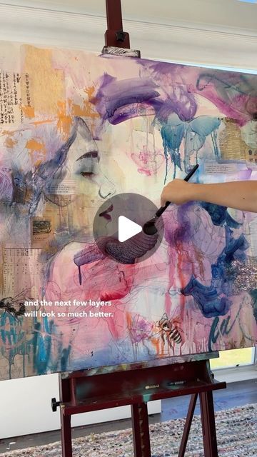 Milan Art Institute on Instagram: "The messy stage is one of the most important stages of a painting! @dimitramilan glazes with oil paint to help make her mixed media painting more cohesive and set up all her darks and mid-tones.  . . . #artreel #artlovers #artoftheday #artsy #artprocess #processreel #dailyart #mixedmedia #processart #arttutorial #handpainting #creativeart #arttherapy #artlife #artdaily #artlover #artreels #processvideo #originalart #artchallenge #artstyle #artistoninstagram #wallart" Mixed Media Oil Painting, Milan Art Institute, Milan Art, Mixed Media Portrait Painting, Mixed Media Painting Techniques, Mixed Media Portrait, Process Art, Art Challenge, Mixed Media Painting