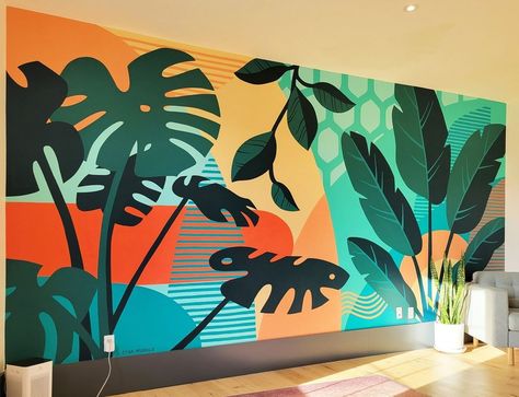 Safari Mural, Beach Mural, Office Mural, Mural Art Design, Wall Murals Diy, Creative Wall Painting, Garden Mural, School Murals, Colorful Murals