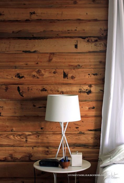 Cedar-Planked-Wall-with-Lamp Rough Cedar Walls Interior, Bohemian Cabin, Cedar Shiplap, Cottage Remodel, Meridian House, Farmhouse Style Bedroom Decor, Modern Farmhouse Style Bedroom, Paneled Walls, Kids Bedroom Remodel