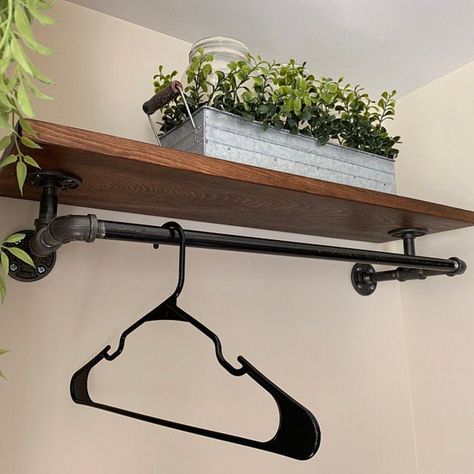 Closet Shelving With Industrial Pipe Hanger Rack Laundry Room - Etsy New Zealand Laundry Room Organization Shelves, Pipe Closet, Pipe Clothes Rack, Diy Clothes Hangers, Laundry Shelves, Closet Shelving, Laundry Hanger, Rustic Laundry Rooms, Diy Clothes Rack