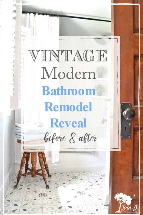 Get tons of ideas in this vintage modern bathroom remodel reveal. This bathroom makeover combines rustic and classic decorating elements for the perfect small bathroom renovation. Traditional Small Bathrooms, Small Victorian Bathroom, Victorian Bathroom Accessories, Small Vintage Bathroom, Small Bathroom Redo, Vintage Modern Bathroom, Before And After Makeover, Vintage Bathroom Remodel, Room Redecorating