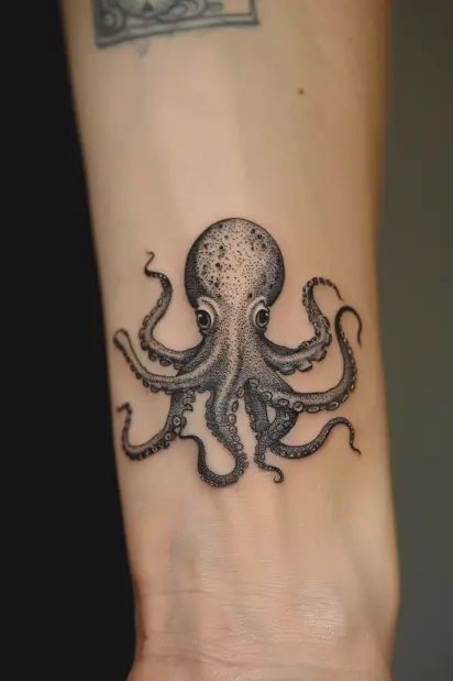 octopus tattoo ideas 16 Small Kraken Tattoo, Women Octopus Tattoo, Black And White Octopus Tattoo, Octopus Heart Tattoo, Octopus Foot Tattoo, Octopus Wrist Tattoo, Simple Octopus Tattoo, Octopus Tattoo Ideas, Mums Tattoo