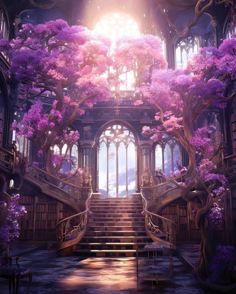 Fantasy Scenarios, Fairy Places, Purple Castle, Majestic Scenery, Elf City, Fantasy Ball, Moon Elf, Light Purple Background, Journal Decoration