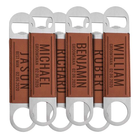 PRICES MAY VARY. GROOMSMEN GIFTS: Our personalized bottle openers are perfect keepsake gift idea for groomsmen. These bottle openers are unique and functional gifts for bachelor party and wedding party. DURABLE MATERIAL: We use durable leather trim stainless steel bottle openers. These bottle openers will make a long-lasting keepsakes for your groomsmen and best man. 10 CUSTOMIZABLE DESUGNS: You have 10 remarkable design options. Select your design and start to create unique personalized gifts. Groomsmen Boxes, Groomsmen Gifts Flask, Best Groomsmen Gifts, Groomsmen Proposal Gifts, Best White Elephant Gifts, Groomsmen Gifts Unique, Groomsmen Gift Set, Gifts 2022, Custom Bottle Opener