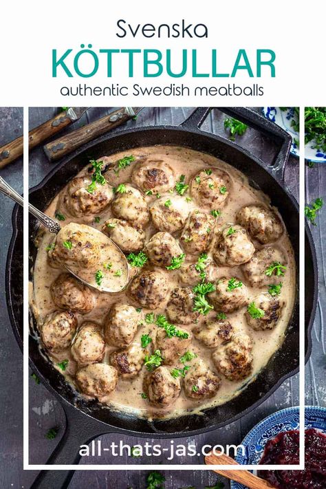 Swedish Meatball Gravy Recipe, Smorgasbord Ideas, Scandinavian Midsummer, Authentic Swedish Meatballs, Meatballs Pork, Lingonberry Sauce, Traditional Swedish Meatballs, Danish Recipes, Swedish Cuisine