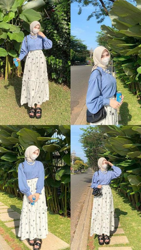 Green Outfit Kuliah Hijab, Outfit Ke Kampus, Ootd Hijab Style, Ootd Simple, Outfit Hijab Casual, Rok Outfit, Ootd Poses, Ootd Hijab Casual, Campus Outfit