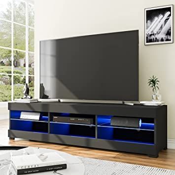 Hommpa LED TV Stand with LED Lights for 65 inch TV Modern Entertainment Center with Storage 57" Black TV Console with Glass Shelves for Living Room Tv Stand Lights, Black Tv Console, Tv Stand Unit, Tv Stand With Led Lights, Tv Stand Shelves, Displaying Books, Wood Entertainment Center, Black Tv Stand, Media Console Table