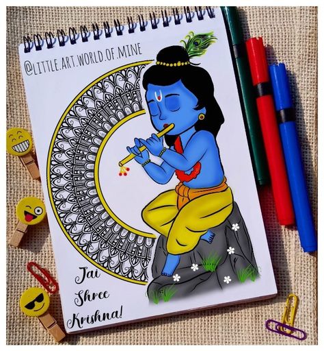 Krishna 💙 dm me to order @little.art.world.of.mine Shri Krishna Paintings Easy, Janamashtmi Drawings, Krishna Drawing Mandala, Brother And Sister Drawing Easy, Cute Little Krishna Drawing, Shri Krishna Drawing, Cute Krishna Drawing, Krishna Mandala Art, Krishna Mandala