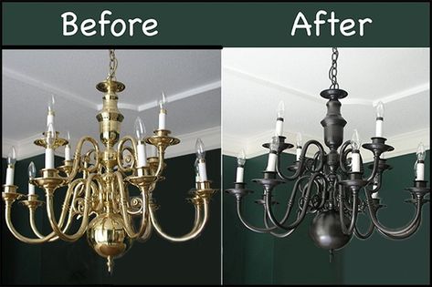 Homes built in the 80s and 90s often featured brass fixtures and although functional and still beautiful, they are prime targets for an update. Rather than replace them, why not just bring them into the present with a little paint? Spray Painted Chandelier, Brass Chandelier Makeover, Chandelier Redo, Painted Chandelier, Chandelier Makeover, Outdoor Lighting Design, Diy Outdoor Lighting, Paint Brass, Diy Chandelier