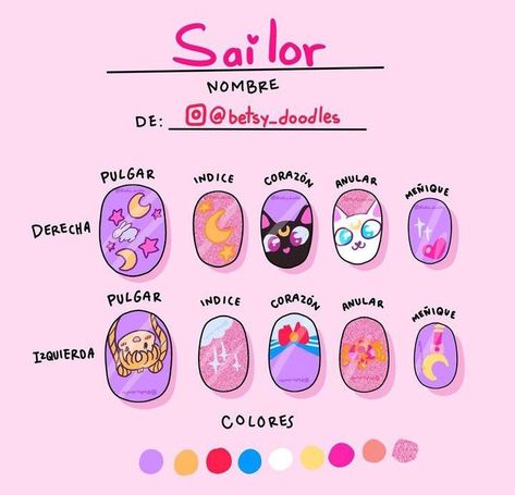 Sailor Nail Art Illustration, Nail Doodles, Doodle Nails, Nail Quotes Funny, Nail Designs Black, Sailor Moon Nails, Hello Kitty Nails Art, Kutek Disney, How To Draw Anime