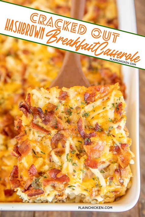 Cracked Out Hash Brown Breakfast Casserole - seriously the BEST! Only 6 ingredients - hash browns, bacon, cheddar, ranch, milk, and egg. You can make this ahead of time and refrigerate or freeze until ready to bake! Great for overnight guests and holiday mornings. #breakfast #casserole #bacon #potluck Hash Brown Breakfast Casserole, Hash Brown Breakfast, Hashbrown Breakfast, Cracked Out, Breakfast Casserole Bacon, Best Breakfast Casserole, Breakfast Hashbrowns, Hashbrown Breakfast Casserole, Favorite Casseroles