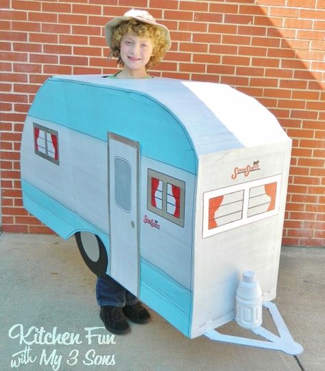 We love making Halloween costumes and we always come up with a theme for our boys. This years theme is Camping! We recently bought a vintage camper that my husband just finished restoring and thought that camping costumes would be fitting this year. We enter the city of Marietta, GA costume contest every year and...Read More » Camper Costume, Halloween Camping, Fall Family Fun, Image Halloween, Halloween Treats For Kids, Homemade Halloween Decorations, Vintage Halloween Costume, Hallowen Costume, Homemade Halloween Costumes