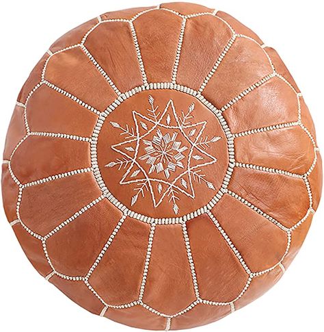 Amazon.com: Moroccan Poufs Leather Luxury Ottomans Footstools Tan Unstuffed: Kitchen & Dining Boho Moroccan Decor, Boho Ottomans, Leather Pouf Ottoman, Handmade Ottomans, Moroccan Leather Pouf, Old Pillows, Old Towels, Floral Long Sleeve Shirt, Outdoor Pouf