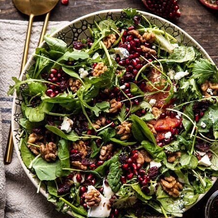 Fig Dressing, Half Baked Harvest Recipes, Maple Candy, Holiday Salads, Christmas Salads, Pomegranate Salad, Harvest Salad, Roasted Walnuts, Bacon Salad