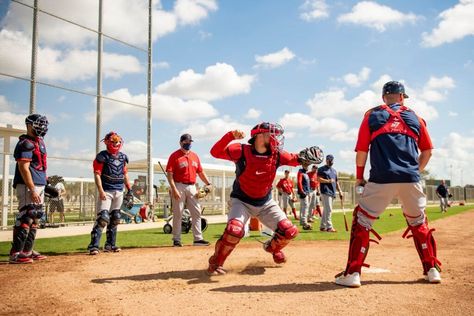 Christian Vazquez and Boston Red Sox catchers Baseball Spring Training, Baseball Catchers, Spring Training Baseball, Kyle Schwarber, Baseball Catcher, Mookie Betts, World Baseball Classic, Mike Trout, Los Angeles Angels