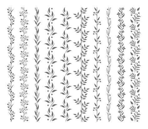 Floral Borders And Garlands Embroidery Patterns Border, Wood Burning Borders Patterns, Floral Embroidery Border, Border Design Floral, Botanical Border Design, French Border Design, Painting Borders Designs, Jaal Design, Border Patterns