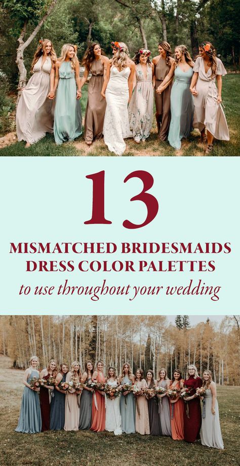 Bridesmaid Dresses Color Palette, Bridesmaids Dress Color, Bridal Parties Colors, Bridesmaid Dress Color, Bridesmaid Colors, Mismatched Bridesmaids, Mismatched Bridesmaid Dresses, Bridesmaid Dress Colors, Bridal Party Dresses