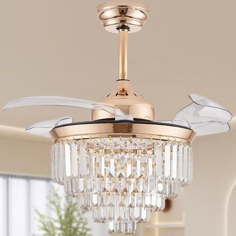 Finktonglan 42” Crystal Gold Ceiling Fan with Light, Modern Fandelier Ceiling Fans with Lights Remote Control LED Retractable Chandelier Ceiling Fan Flush Mount for Dining Room Living Room Bedroom - Amazon.com Modern Fandelier, Gold Ceiling Fan With Light, Ceiling Fan Flush Mount, Gold Ceiling Fan, Chandelier Ceiling Fan, Glam Lighting, Ceiling Fan Bedroom, Ceiling Fan With Lights, Ceiling Fans With Lights