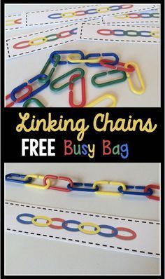 FREE busy bag chain link cards to practice copying patterns, colors, and fine motor skills. Kindergarten Center, Math Patterns, Prek Math, Preschool Centers, Quiet Time Activities, Preschool Fine Motor, Kindergarten Centers, Building Activities, Busy Bags