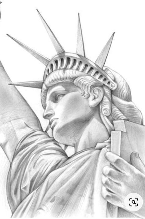 Landmark Drawing, Patriotic Drawings, Statue Of Liberty Tattoo Stencil, Statue Of Liberty Tattoo Design, How To Draw The Statue Of Liberty, Statue Of Liberty Tattoo Design Drawing, Statue Of Liberty Drawing Sketch, Statue Of Liberty Outline, Senior Year Art