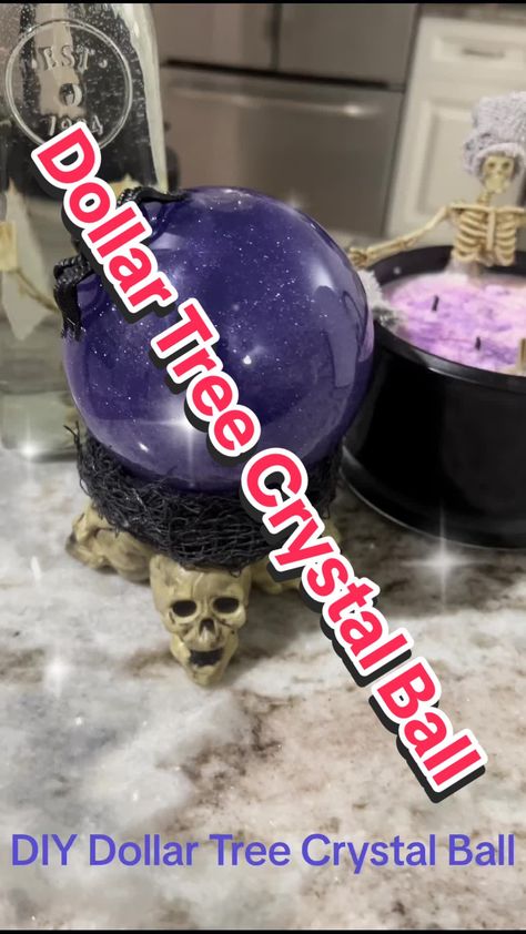 Dollar Tree Crystal Ball, How To Make A Crystal Ball, Crystal Ball Diy, Diy Crystal Ball, Witch Crystal Ball, Wreath Embellishments, Globe Diy, Scary Halloween Decorations Diy, Craft Halloween