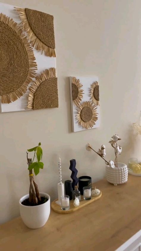 #diytutorial Boho Crafts Diy, Diy Boho Decor, Diy Canvas Wall Art, Jute Crafts, Diy Wall Art Decor, Rope Crafts Diy, Craft Room Decor, Art Decor Diy, Diy Crafts Room Decor