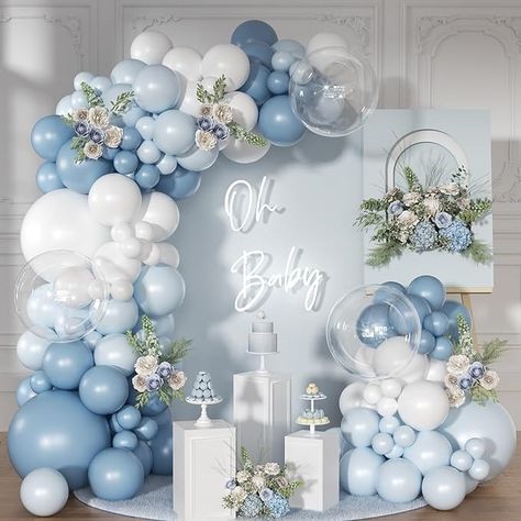 Amazon.com: Dusty Blue Balloon Arch Kit 126 Pcs Blue and White Balloon Arch Garland Kit Include Light Blue Macaron Blue Sand White Balloons for Wedding Birthday Baby Shower Gender Reveal Decorations : Toys & Games White And Blue Balloon Arch, Moon Baby Shower Theme, Blue Macaron, Babyshower Party, Diy Photo Backdrop, Blue Balloon, Gender Reveal Decorations, Boy Baby Shower Themes, Boy Decor