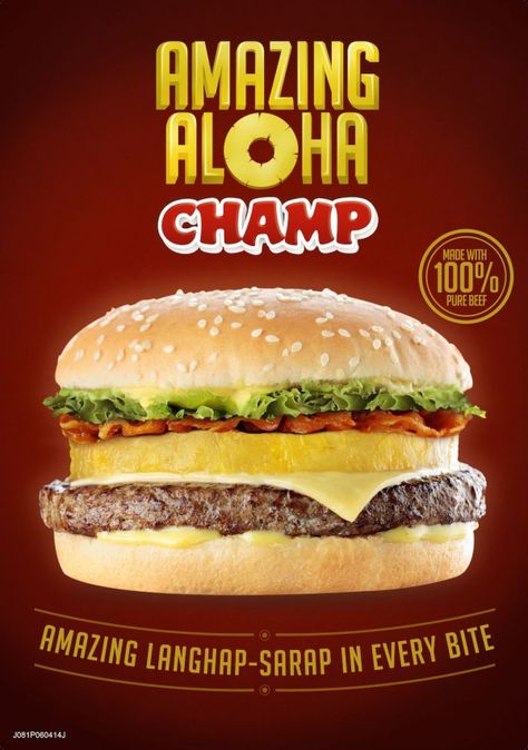 Jollibee Amazing Aloha Champ is Back!! - http://outoftownblog.com/jollibee-amazing-aloha-champ-is-back/ Aloha Burger, Pineapple Slices, Homemade Burgers, Beef Patty, Ice Cream Shop, Crispy Bacon, Bacon, Nutrition, Thing 1