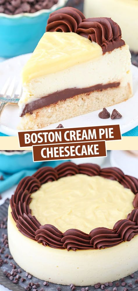 Boston Cheesecake, Sugar Cream Pie Recipe, Cake Chocolate Ganache, Ganache Filling, Chocolate Ganache Filling, Pie Cheesecake, Boston Cream Pie, Vanilla Cheesecake, Boston Cream