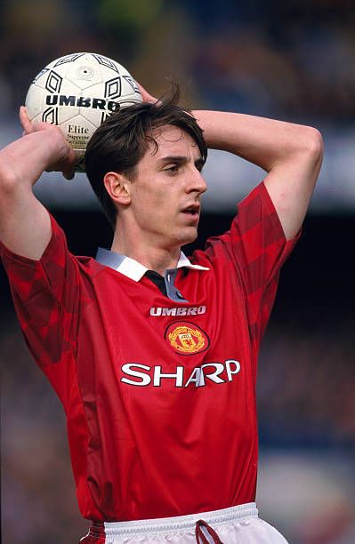 Gary Neville of Man Utd in 1997. 90s Men Fashion, Man Utd Crest, Soccer Aid, Gary Neville, Premier League Teams, J League, Manchester United Players, 90s Men, Manchester United Football