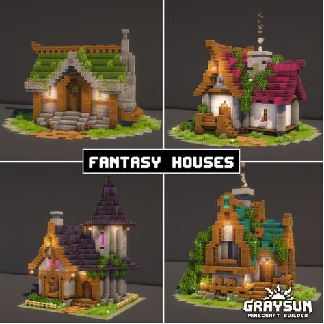 Minecraft fantasy houses designs Building ideas Easy Minecraft Village Houses, Minecraft Villager Building, Kingdom Minecraft Ideas, Minecraft Homes Ideas, House Village Design, Minecraft Fantasy Village House, Small Buildings Minecraft, Villager House Designs Minecraft, Minecraft Fantasy House Blueprint