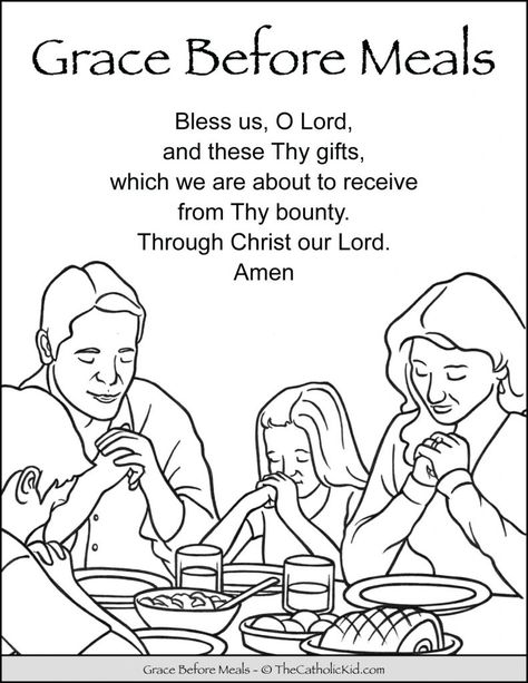 Grace Before Meals Prayer Kids Coloring Page - TheCatholicKid.com Grace Before Meals Prayer, Grace Before Meals, Prayers Before Meals, Food Prayer, Catholic Kids Activities, Catholic Prayers Daily, English Meaning, Catholic Education, Prayers For Children